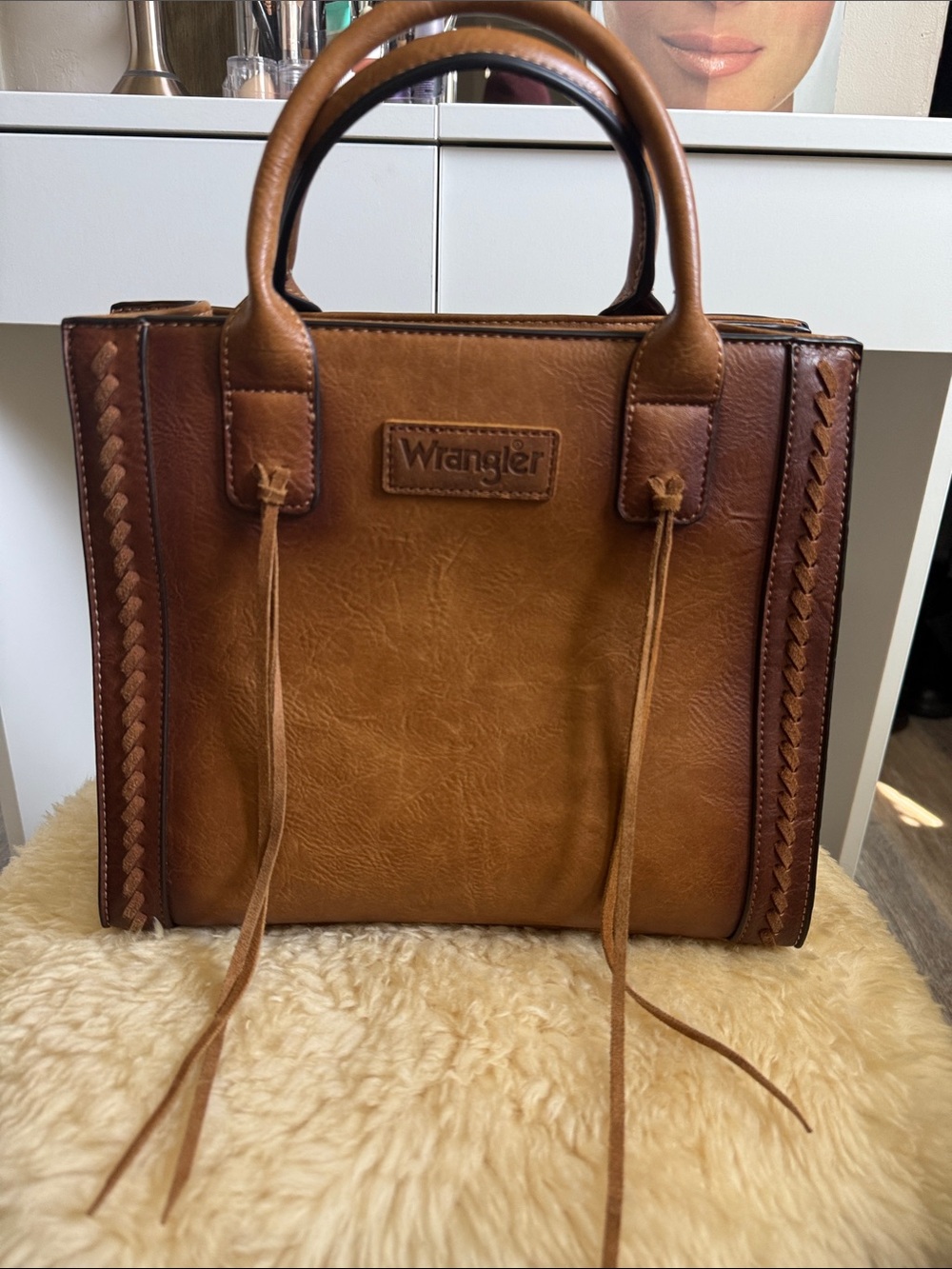 Vintage Wrangler Tan Leather Tote Bag